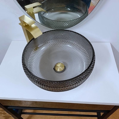 Μοναδικός Countertop ματαιοδοξίας κρυστάλλου λουτρών λεκανών σκαφών γυαλιού γκρίζος γκρίζος κύκλος