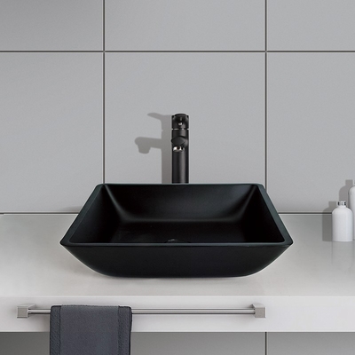 Washroom ματ μαύρος νεροχύτης 400mm σκαφών λεκανών τετραγωνικός μετριασμένο γυαλί