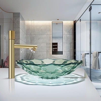 Ανοικτό πράσινο Countertop μορφής ποδοσφαίρου λεκανών πλυσίματος γυαλιού κρυστάλλου χρώματος κύπελλο λεκανών