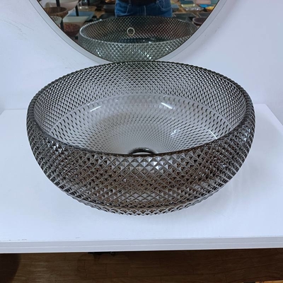 Μοναδικός Countertop ματαιοδοξίας κρυστάλλου λουτρών λεκανών σκαφών γυαλιού γκρίζος γκρίζος κύκλος