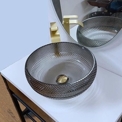 Μοναδικός Countertop ματαιοδοξίας κρυστάλλου λουτρών λεκανών σκαφών γυαλιού γκρίζος γκρίζος κύκλος
