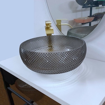 Μοναδικός Countertop ματαιοδοξίας κρυστάλλου λουτρών λεκανών σκαφών γυαλιού γκρίζος γκρίζος κύκλος