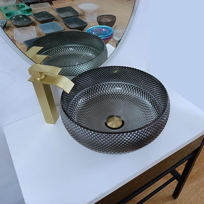 180mm ιταλικό κύπελλο νεροχυτών λουτρών σχεδίου ασημένιο γύρω από την μπλε λεκάνη πλυσίματος επιτραπέζιων κορυφών αντίθετη
