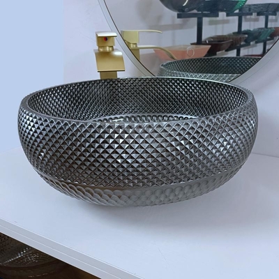 180mm ιταλικό κύπελλο νεροχυτών λουτρών σχεδίου ασημένιο γύρω από την μπλε λεκάνη πλυσίματος επιτραπέζιων κορυφών αντίθετη