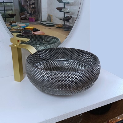 180mm ιταλικό κύπελλο νεροχυτών λουτρών σχεδίου ασημένιο γύρω από την μπλε λεκάνη πλυσίματος επιτραπέζιων κορυφών αντίθετη