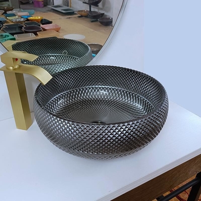 180mm ιταλικό κύπελλο νεροχυτών λουτρών σχεδίου ασημένιο γύρω από την μπλε λεκάνη πλυσίματος επιτραπέζιων κορυφών αντίθετη
