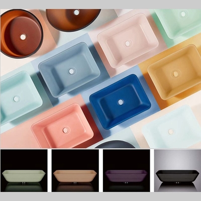 Βάθρο επάνω από αντίθετο ορθογώνιο Countertop λουτρών κύπελλων γυαλιού νεροχυτών σκαφών