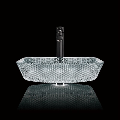 Countertop μήκους 400mm κρύσταλλο νεροχυτών ματαιοδοξίας - σαφές τετράγωνο διαμαντιών σκαφών γυαλιού