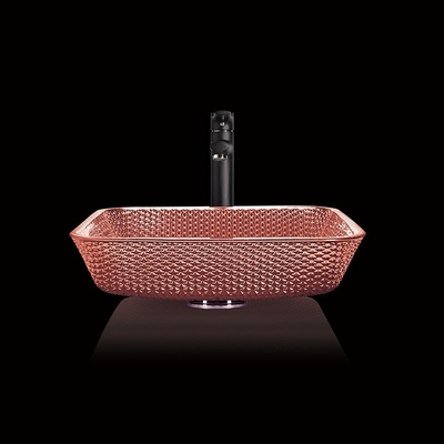 Ηλεκτρολυτικό Countertop ματαιοδοξίας νεροχυτών χρώμα χαλκού Shinning σκαφών γυαλιού τετραγωνικό σύγχρονο