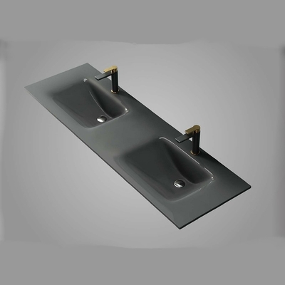Μετριασμένο γραφείο Countertop ματαιοδοξίας λουτρών αγωγών ορείχαλκου μορφής χοανών νεροχυτών γυαλιού με το νεροχύτη