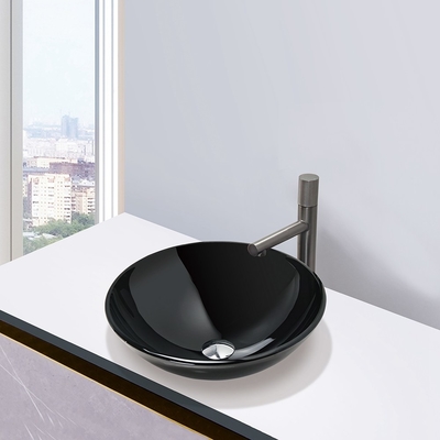 420mm μετριασμένες Countertop λουτρών νεροχυτών γυαλιού μαύρες λεκάνες πλυσίματος