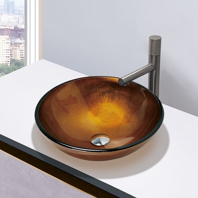 420mm μετριασμένες Countertop λουτρών φύλλων αλουμινίου νεροχυτών γυαλιού χρυσές λεκάνες πλυσίματος
