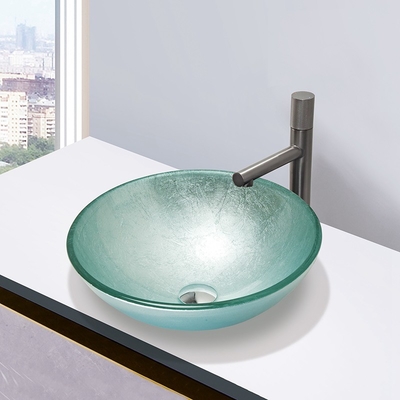 Στρογγυλή ασημένια μετριασμένη Countertop λουτρών νεροχυτών γυαλιού λεκάνη πλυσίματος