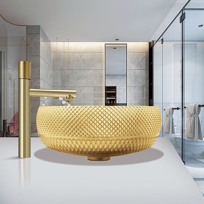 Countertop χρώματος λεκανών πλυσίματος γυαλιού τρυπών αγωγών 45mm 18K χρυσοί νεροχύτες για το εστιατόριο