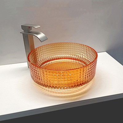 Countertop σκαφών λεκανών πλυσίματος γυαλιού κρυστάλλου χρώματος Oranger διακοσμημένος νεροχύτης λουτρών
