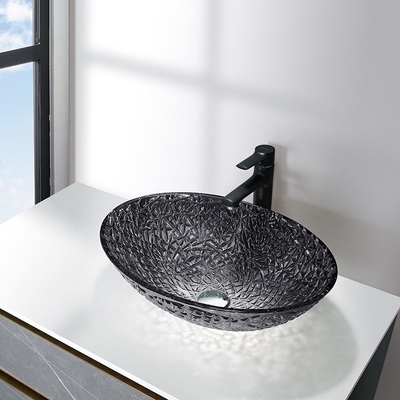 Διαφανείς μαύροι Countertop λουτρών κύπελλων λεκανών πλυσίματος γυαλιού κρυστάλλου Diecasting νεροχύτες