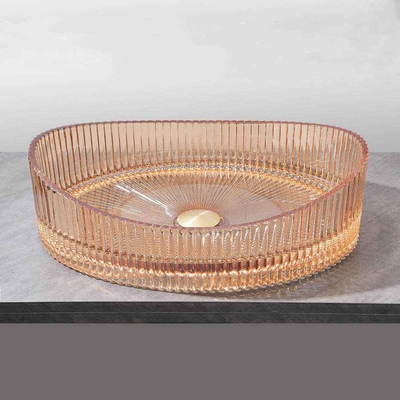 Χρώμα κεχριμπάρι 500*370*140mm Γυάλινη λεκάνη πλυντηρίου χωρίς υπερχείλιση για εξοικονόμηση χώρου λύση